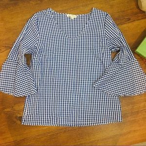 Jane and Delancey blue white gingham bell sleeve